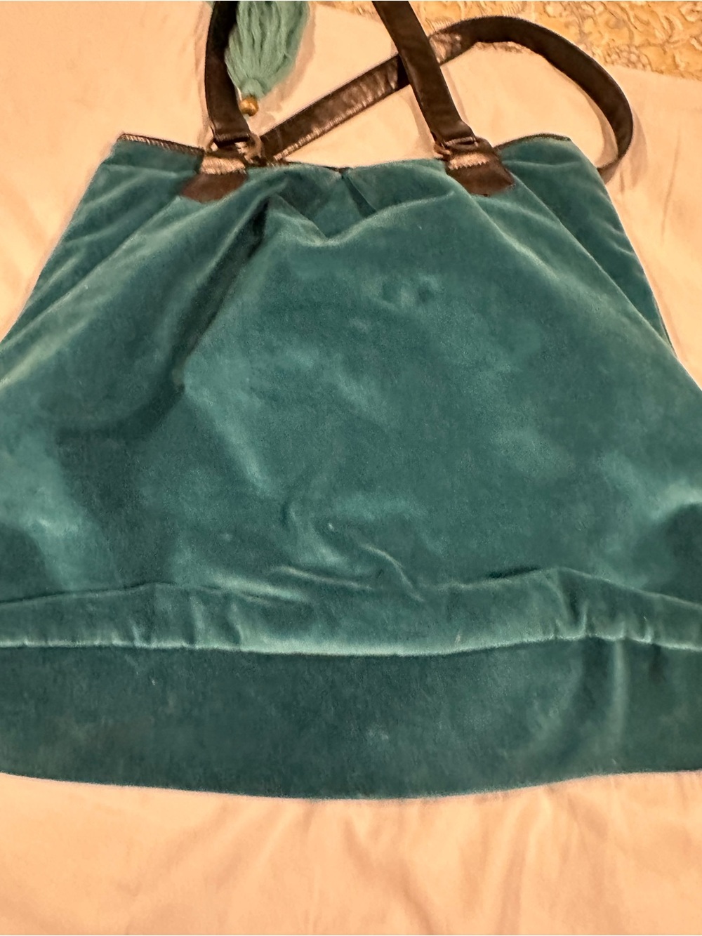 BUCO Teal Velvet Floral Hobo Bag with Tassel Accent - Picture 8 of 11